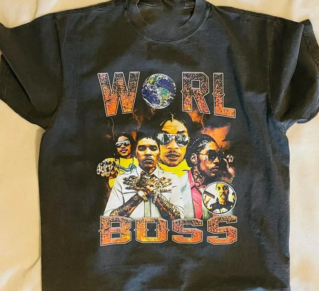 Vintage Vybz Kartel Worl Boss T-shirt Black Short Sleeve All Sizes S-5XL