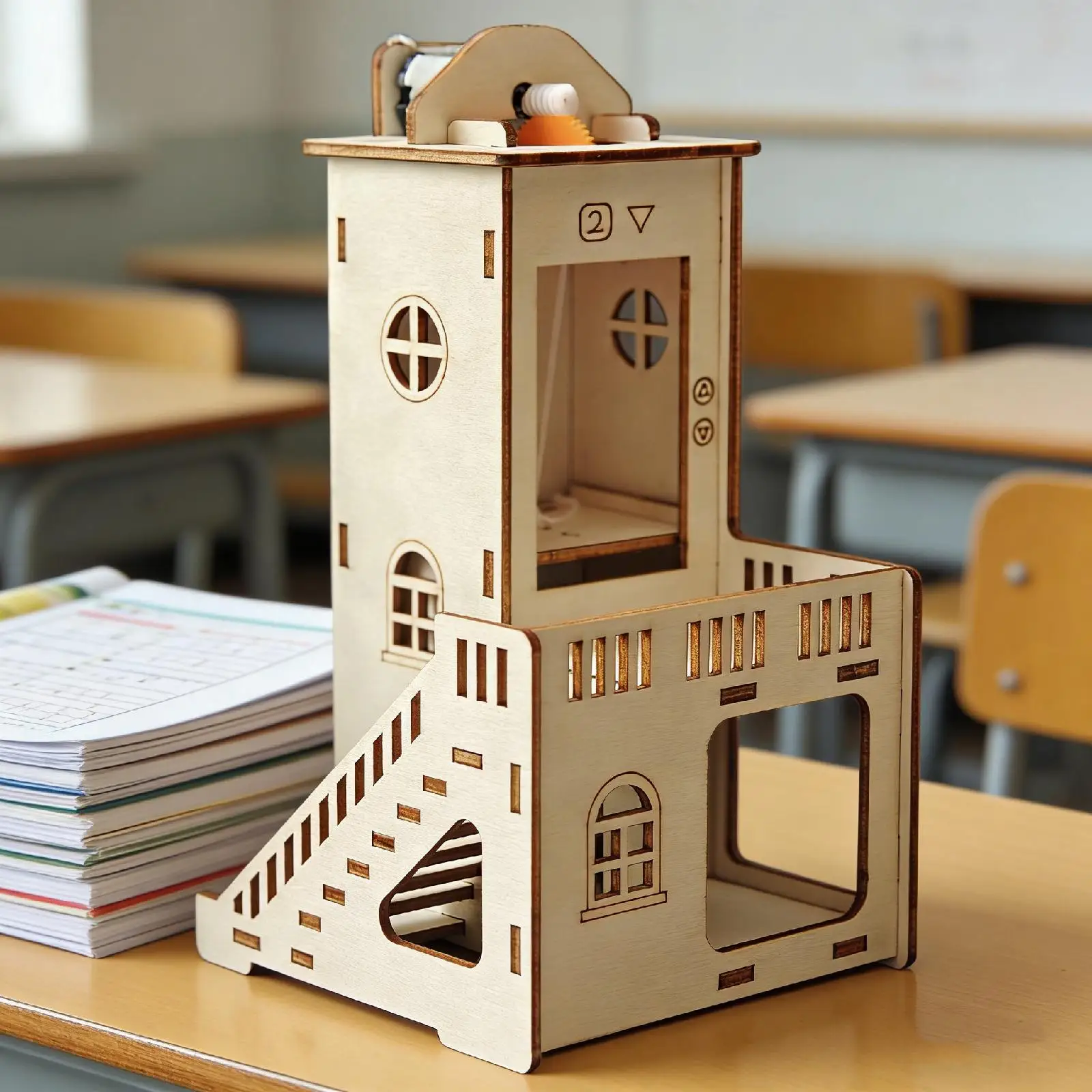 Elevator Model Kit DIY Wood Technical Science Experiment Educational Toy for School Projects