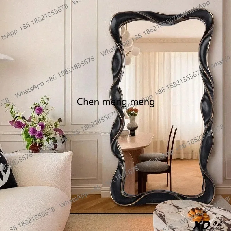 K153 Deluxe American wave floor mirrors full body Large mirror ground Standing long mirrors Light makeup mirror Room decoration