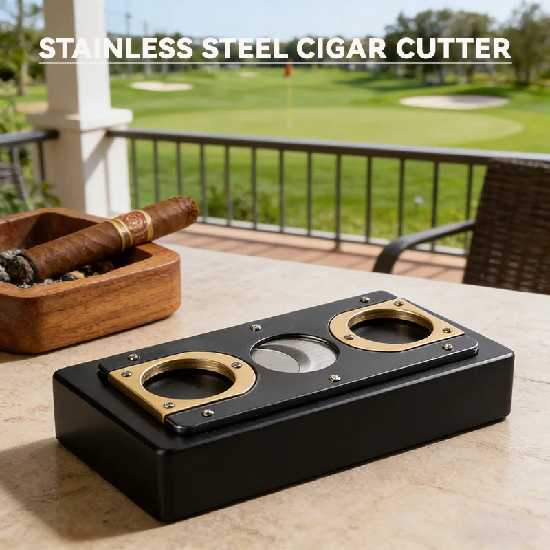 

Black and Gold Double-edged Stainless Steel Cigar Cutter Outdoor Office Portable Small Tool Cigar Cutting Knife Cigar Scissors
