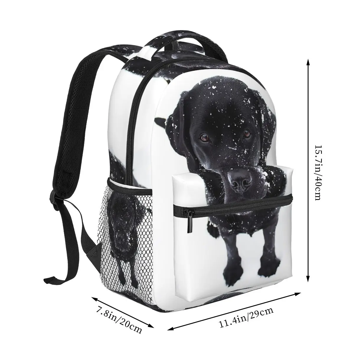 Snow Dog Black Labrador Dog Student Backpack School Bag Hiking Travel Daypack for Boys Girls Fashion Bookbag Shoulder Bags