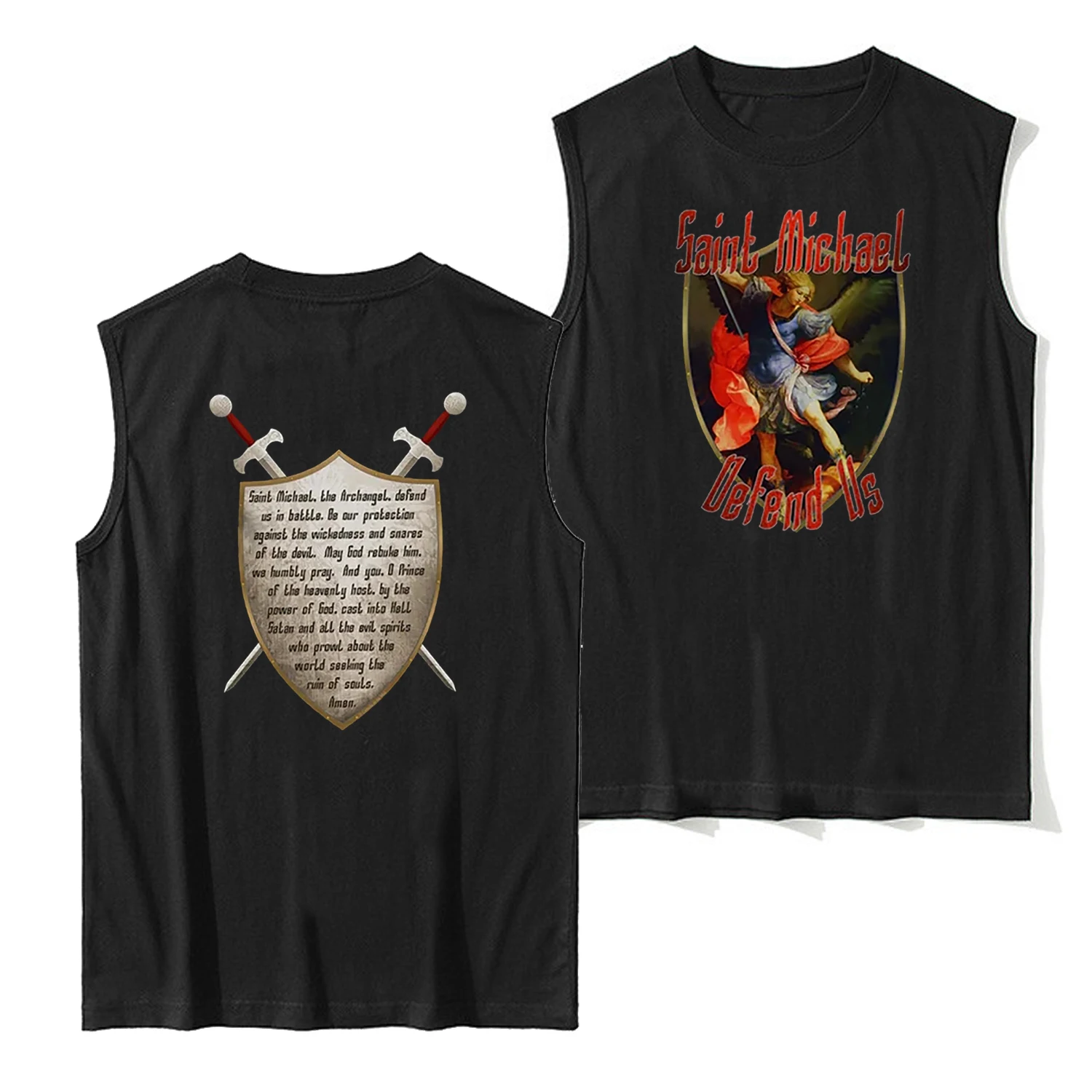 Archangel St Michael Defend Us in Battle Prayer Shield Tanktop 100% Cotton O-Neck Summer Casual Mens Vests Sleeveless Tee Shirt