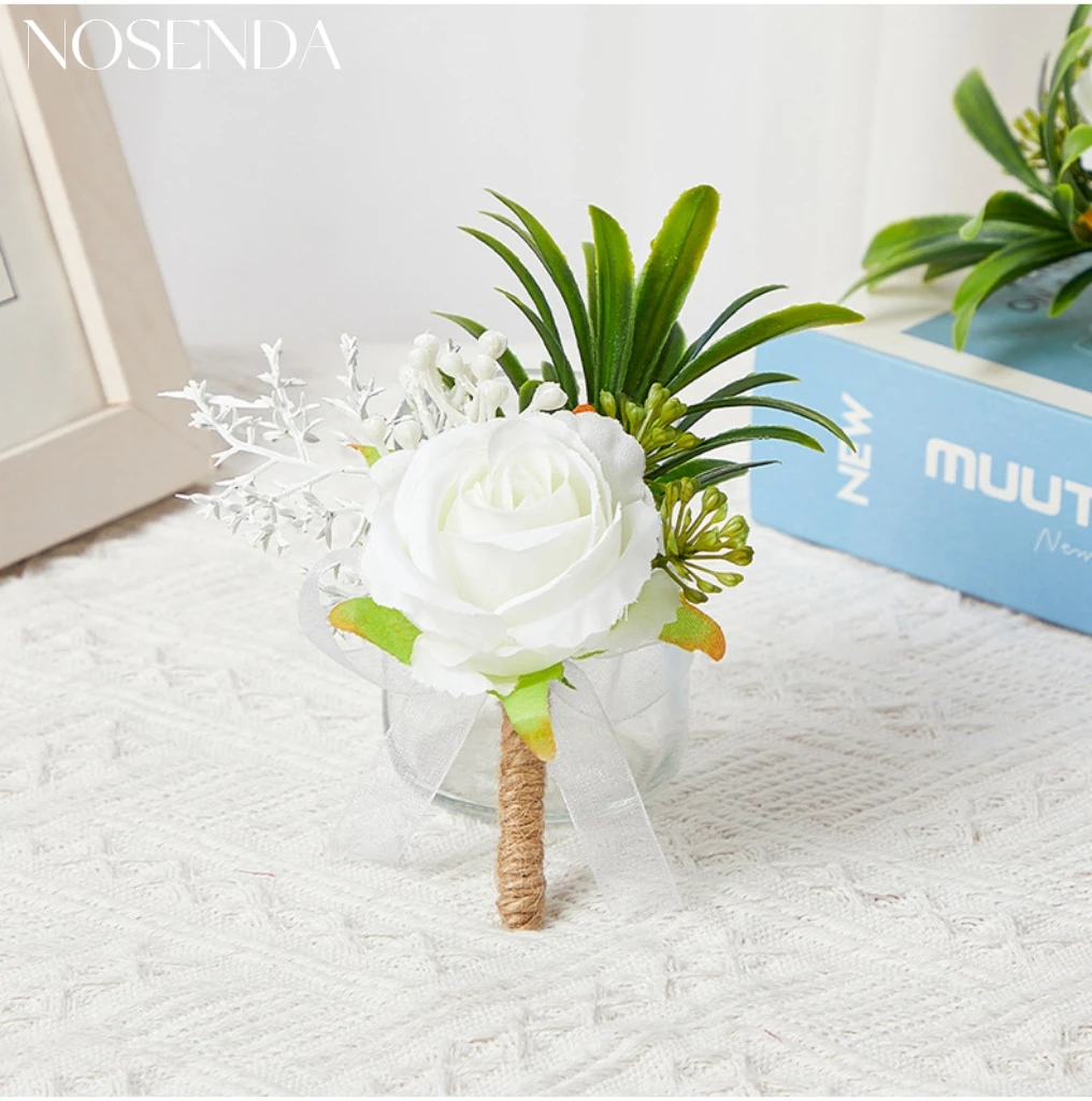 

Ivory Rose for Groom Wristlet Band Bracelet and Men Boutonniere Set for Flower Bracelets Wedding Wedding Accesories