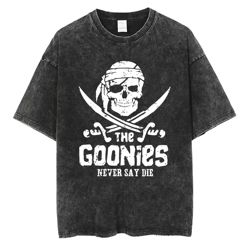 Washed Vintage Classic Funny Movie The Goonies Never Say Die Graphic T Shirt Skeleton Printed T-shirt Men Women Oversized Tshirt