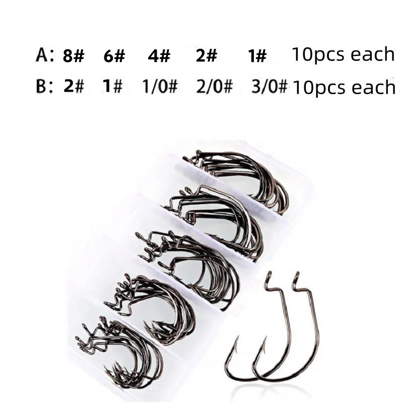 50pcs Crank Hook Set 8#-3/0 Fishing Hooks Saltwater Soft Worm Lure Wide Gap Offset Fishhook Jig Fish Hook For Carp Pike with Box