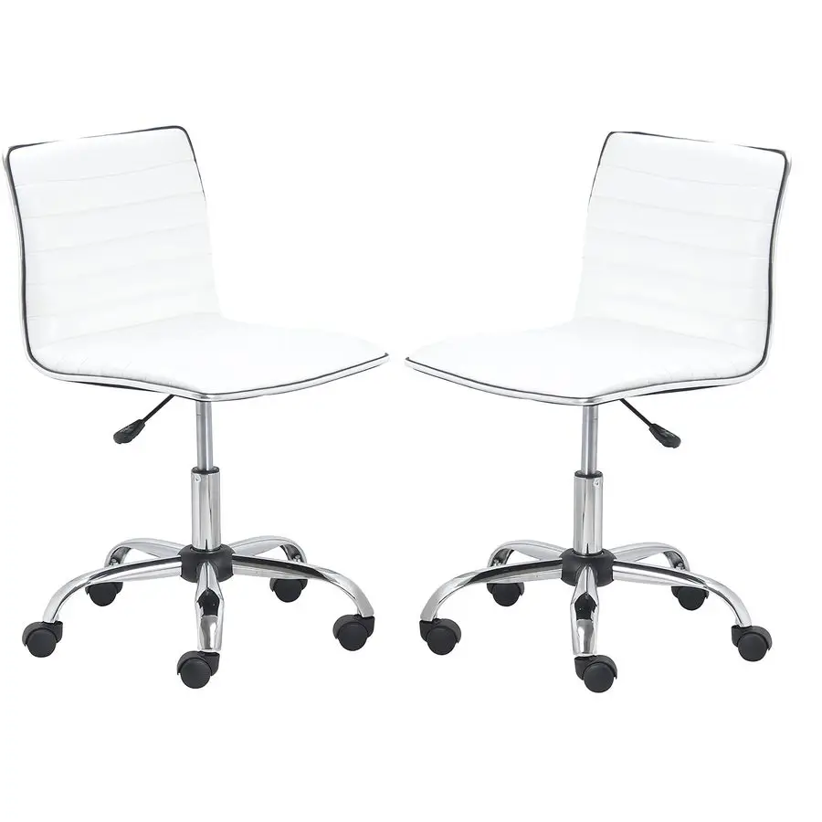 

Set of 2,Swivel Leather Soft Upholstery Office Mid Back Armless Ribbed Designer Task Chair, White 5029W2