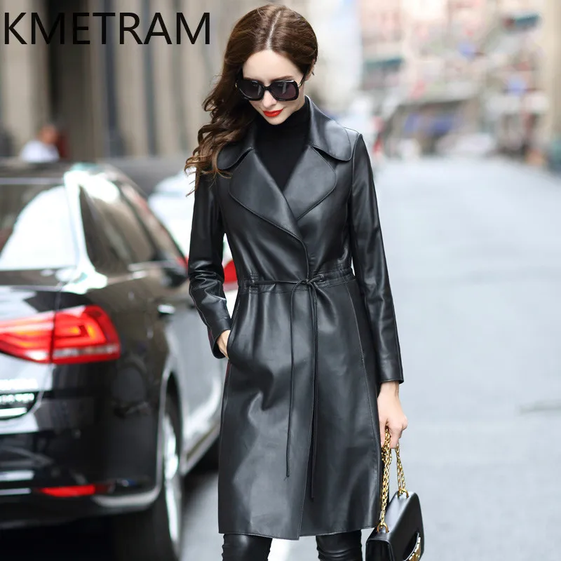 Giacca in vera pelle Donna 100% pelle di pecora Giacche nere Donna Trench in pelle di media lunghezza di lusso Abiti autunnali 2025 дубл onderка