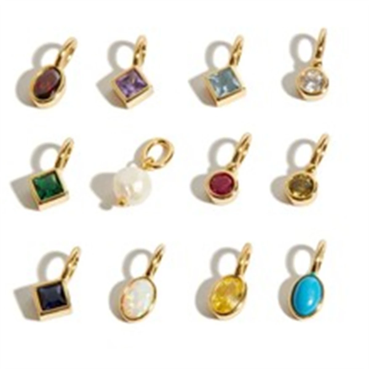 Handmade DIY accessory pendant, round block, 12 color birthday stone, gold-plated and color preserving