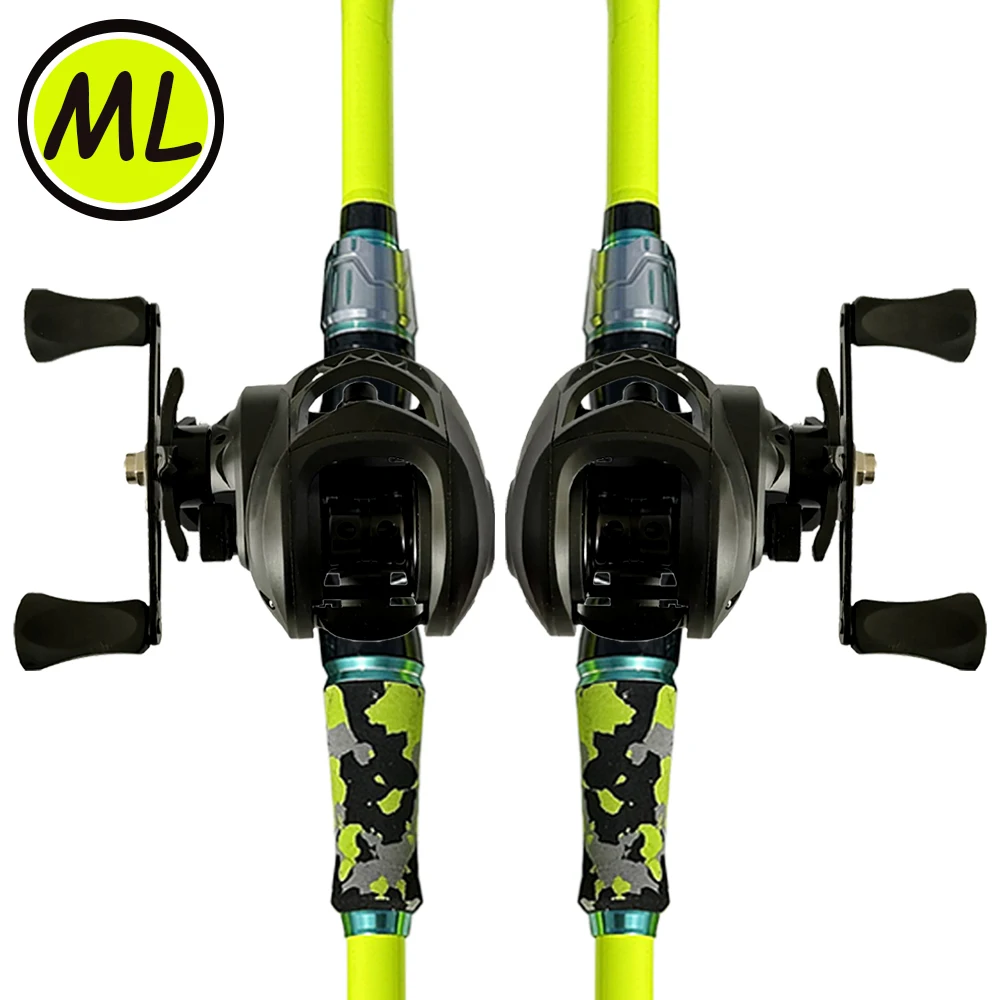 Caña y carrete de pesca de lubina profesional, 1,8 m/2,1 m, Combo de carrete Baitcast, arrastre máximo de 10kg, caña de viaje de carbono, peso del señuelo 3,5g-14g