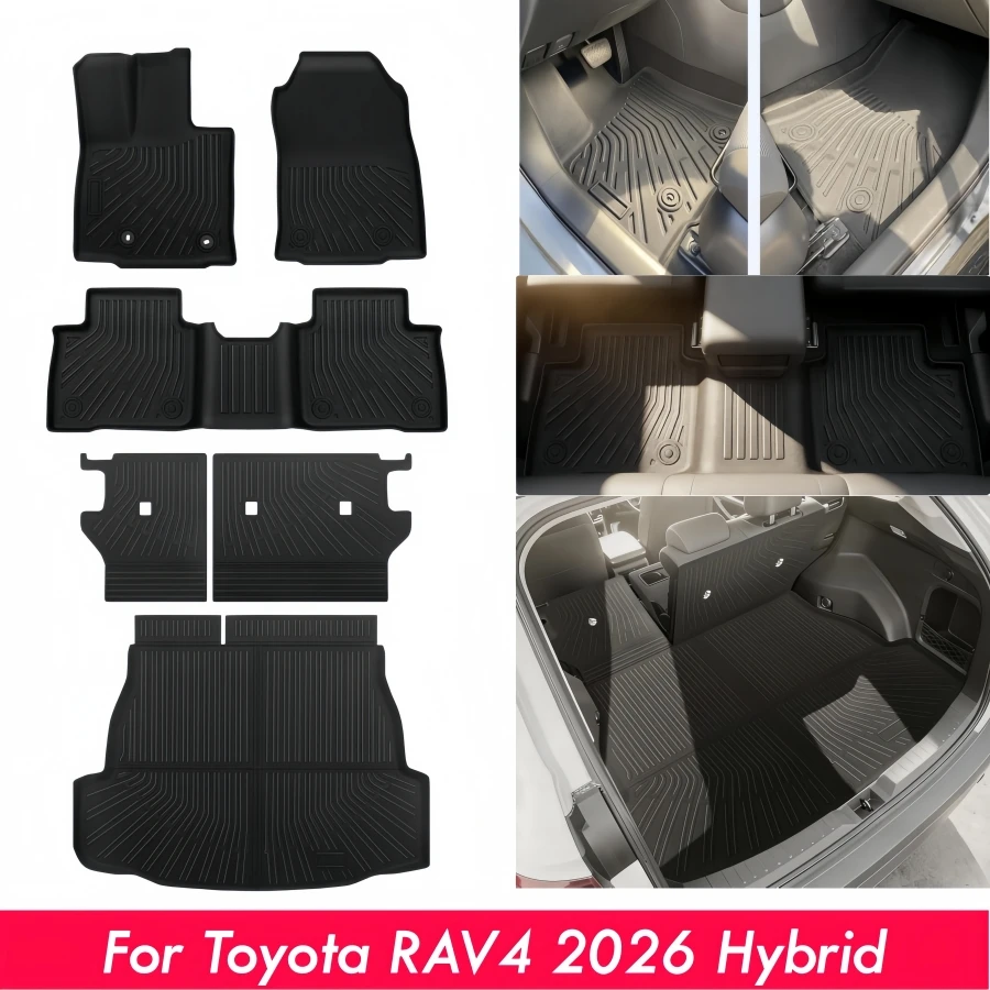 

TPE Floor Mats for Toyota RAV4 2026 Hybrid All Weather Car Floor Liners Bacckrest Protector Trunk Cargo Mat (Not for PHEV)
