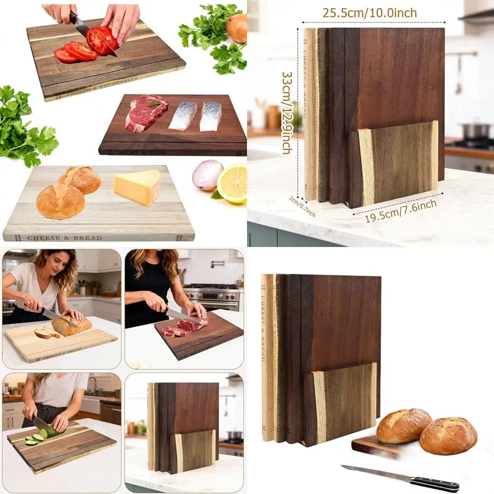 

Набор из 3 разделочных досок из акации в форме книги с подставкой, можно мыть в посудомоечной машине, для мяса и овощей, идеальный подарок для домашнего шеф-повара