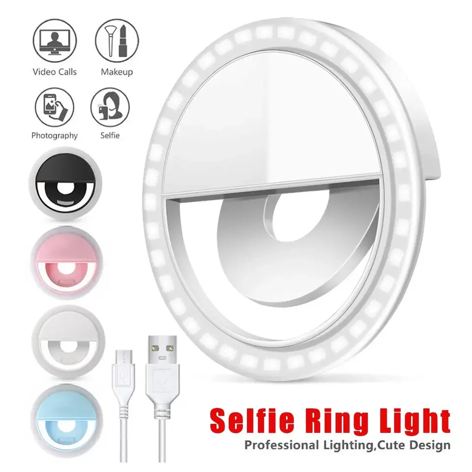 Mini Aro de Luz LED para Selfies con Carga USB, Diseño de Clip Portátil, Lámpara de Fotografía para Teléfono Móvil, Compatible con iPhone, Samsung, Xiaomi