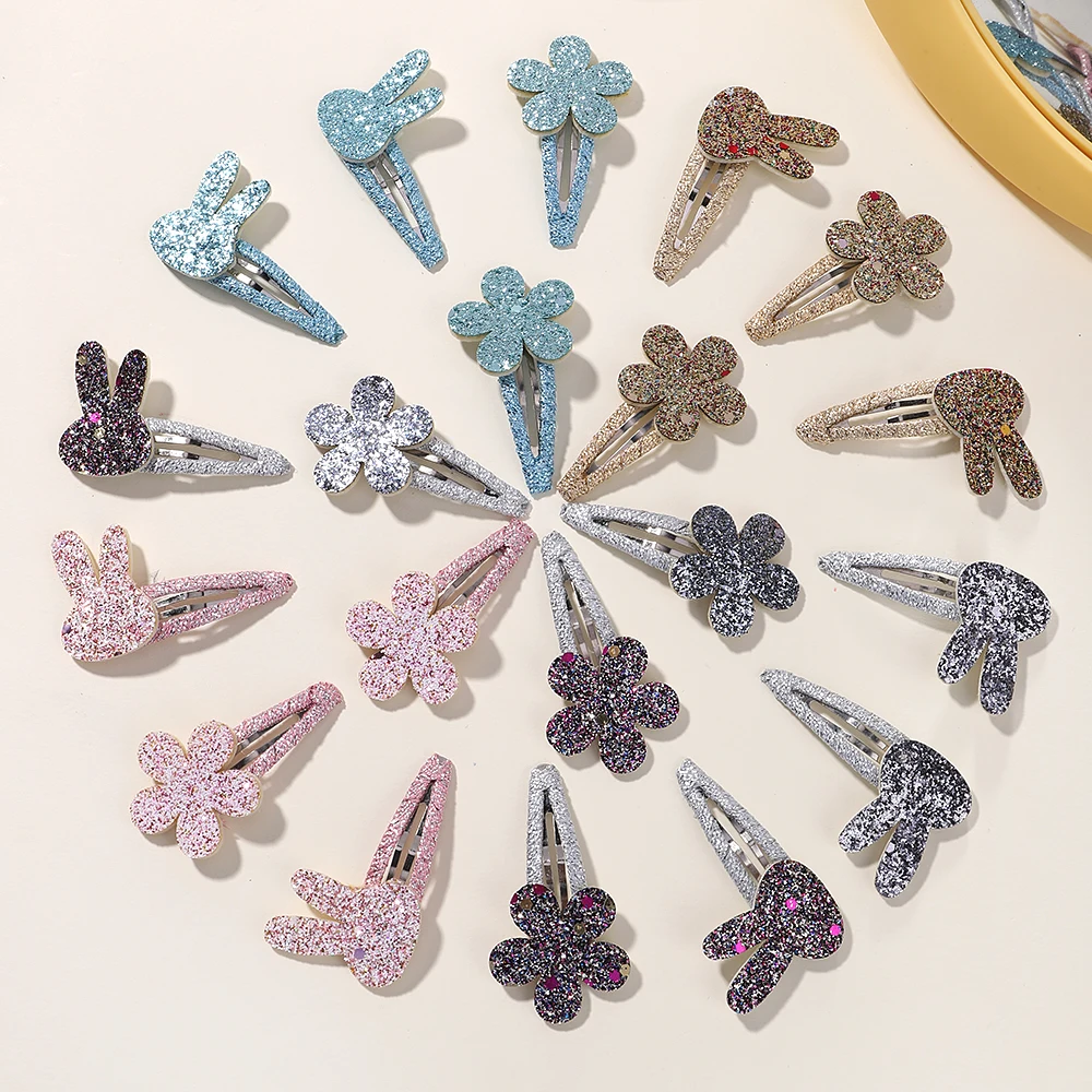 10Pcs Shiny Flower Rabbit BB Hair Clips for Cute Girls Handmade Hairpins Barrettes Headwear Fashion Kids Baby Hair Accessories