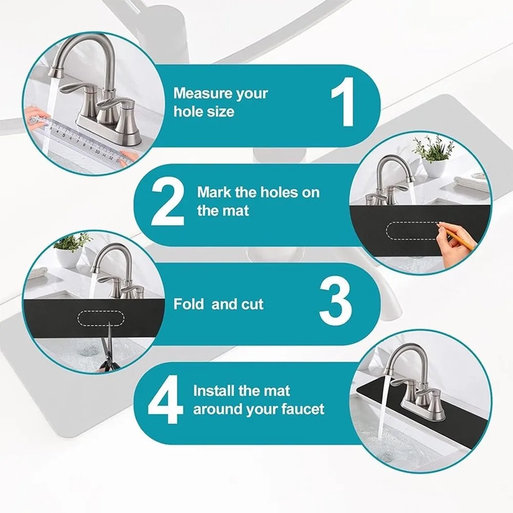 Absorbent Sink Mat Designed to Accommodate Various Faucet Mounting Styles Without Pre-Cut Holes for Flexible Installation