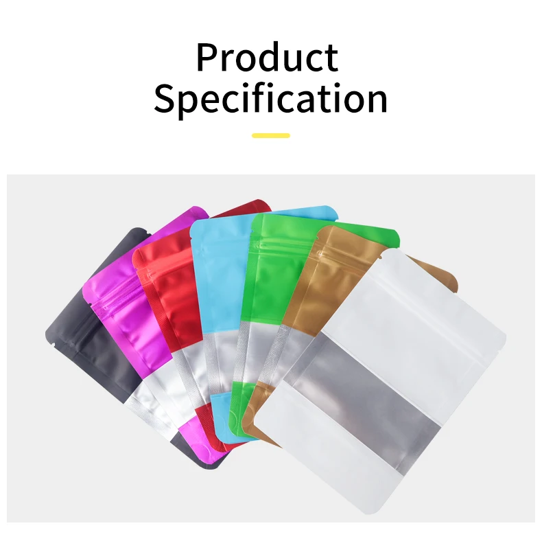 100 matte, selbststehende, sichtbare Fensterbeutel für Lebensmittel, verdickte Aluminiumfolie, Aufbewahrung von Süßigkeiten, Snacks, feuchtigkeitsbeständig, versiegelte Mylar-Beutel, Farbe – Detail 2