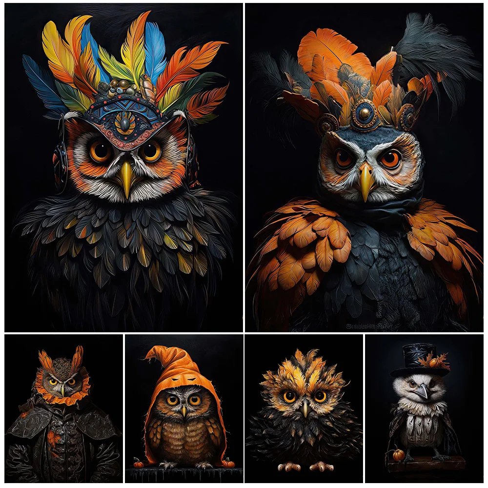 Gothic Owl Animal Renaissance Portrait Posters Wall Pictures For Living Room Vintage Poster Wall Art Canvas Painting Unframed