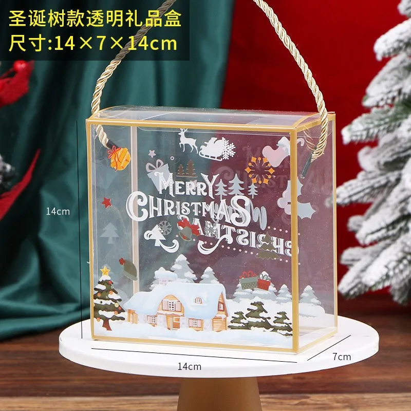 5Pcs Christmas PET Transparent Handbag Baked Cookie Snowflake Puff Pastry Xmas Party Gift Packaging Boxes