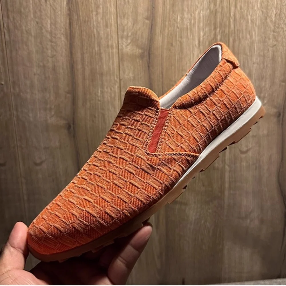 

Men Spring Autumn New Woven Canvas Shoes Top-grain Pigskin Lining Rubber Sole Non Slip Breathable Loafers Men's shoes
