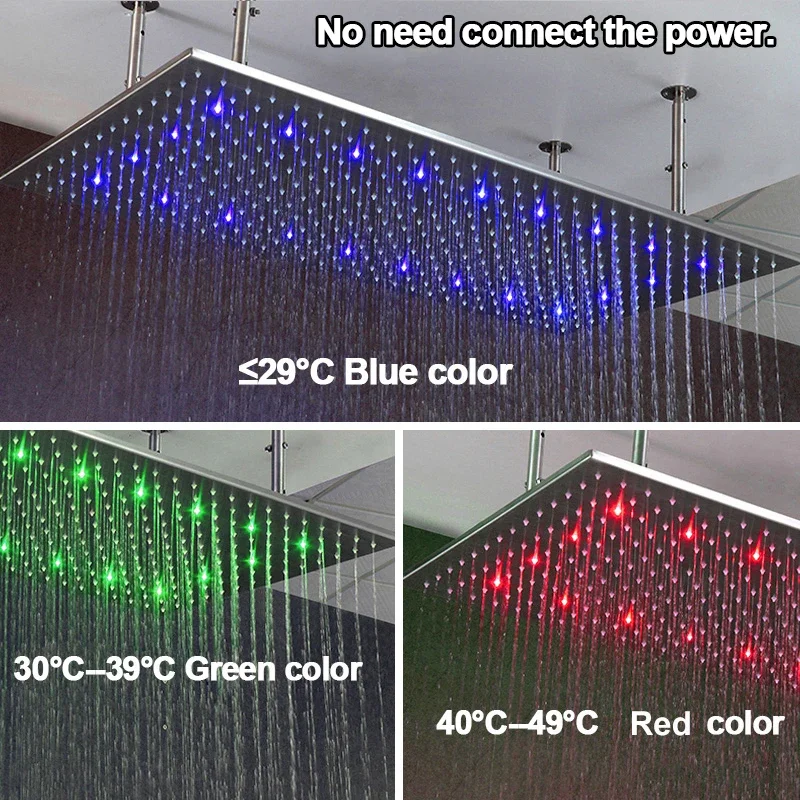 Luxury LED Shower Head Bathroom Rain Shower Panel Watering Can 400*800mm 304 Stainless Steel Square Bath Spa Ceiling Showerheads