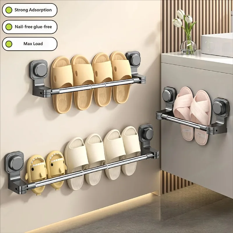 

Bathroom Waterproof Suction Cup Slipper Rack Punch-Free Wall Organizer Home Shoe Storage Shelf for Bathroom Balcony Living Room