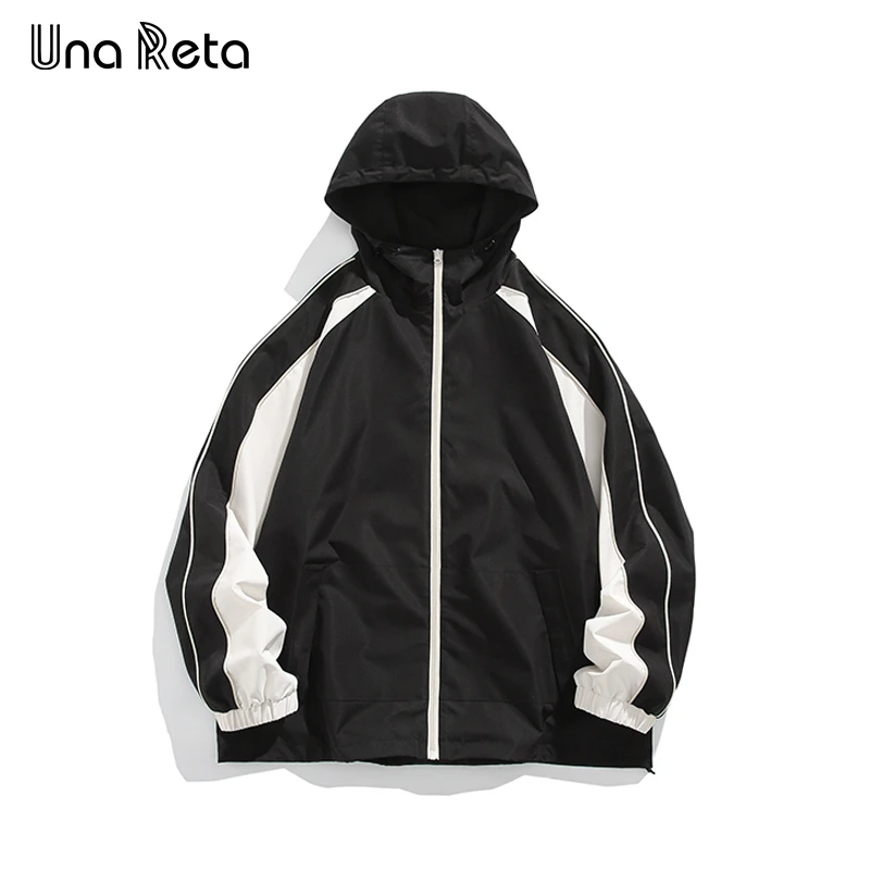 

Una Reta Harajuku Hooded Jacket Men Spring 2024 New Hip hop Color Splicing Coat Streetwear Casual Retro Jackets Man