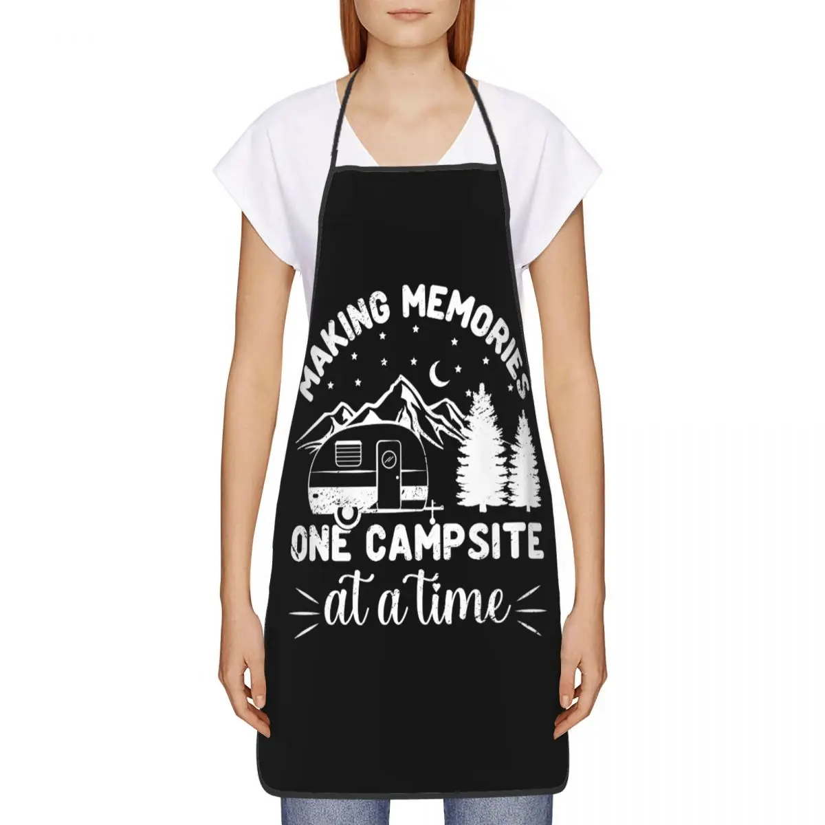 Custom Happy Campers Adventure Camping Aprons Women Men Adult Unisex Kitchen Chef Bib Tablier Cuisine Cooking Baking Gardening