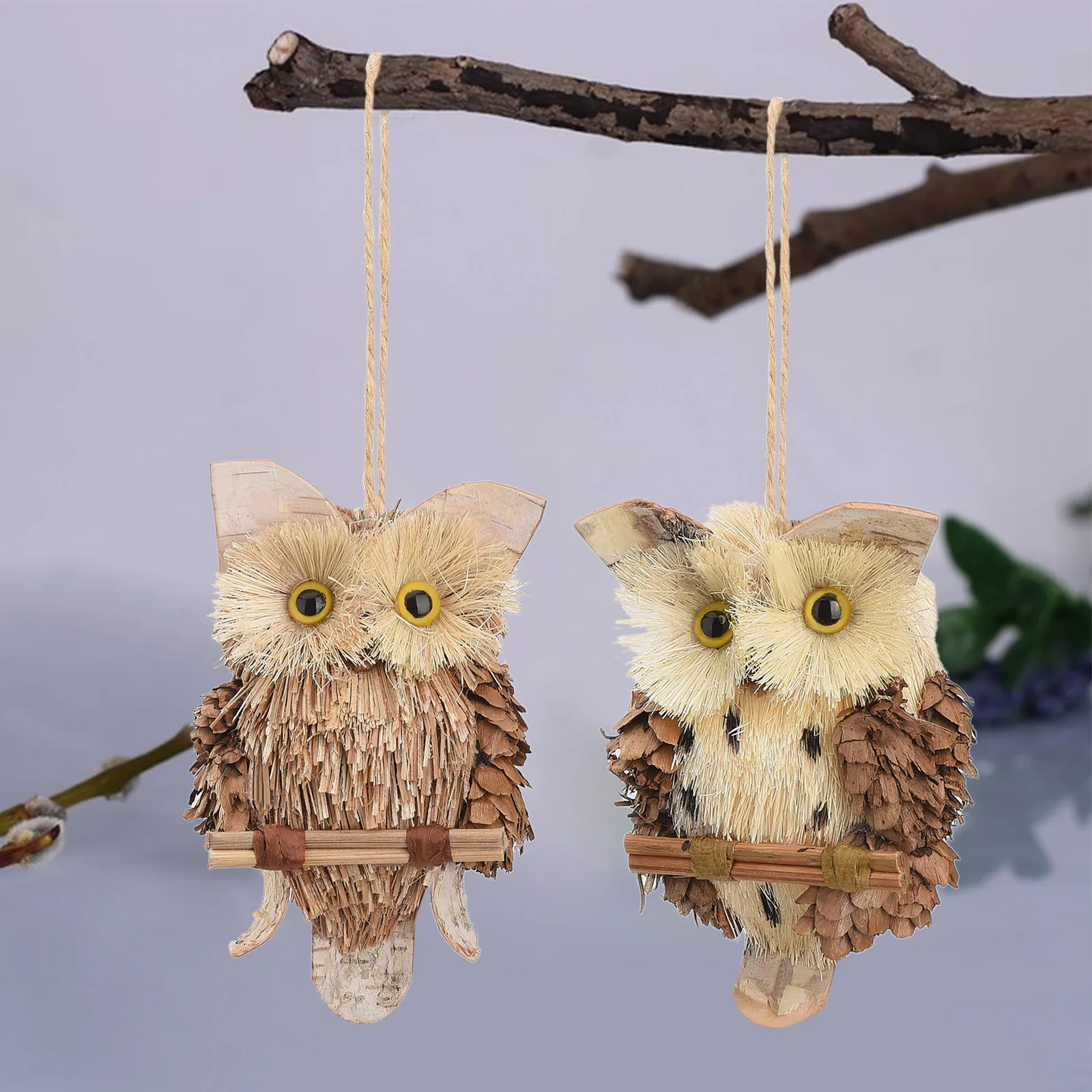 Half-body Three-dimensional Owl Pendant Garden Christmas Ornament Grass 5pcs Straw  Wood  Foam Material Holiday Scene Decoration