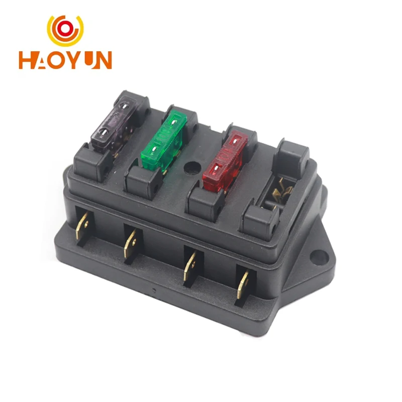 4-Way Car Boat Fuse Box Holder with 4 Fuse Blades Fuse Holder Block for Automotive Cars SUV Boats Marine Truck Accessories