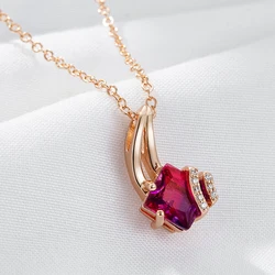Wbmqda Luxury Garnet Red Zircon Pendant And Necklace For Women 585 Rose Gold Color Fashion Neck Chain Jewelry Anniversary Gifts