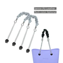 New 1 Pair Silver Long Double Chain With Black Screws Pleat Faux Leather handles straps Belt for OBag O Bag Women Handbags