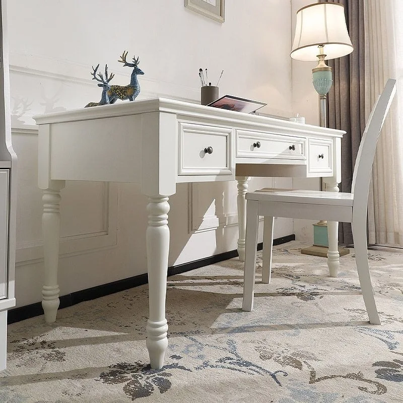 American solid wood white desk, simple small apartment, home writing desk, bedroom study desk