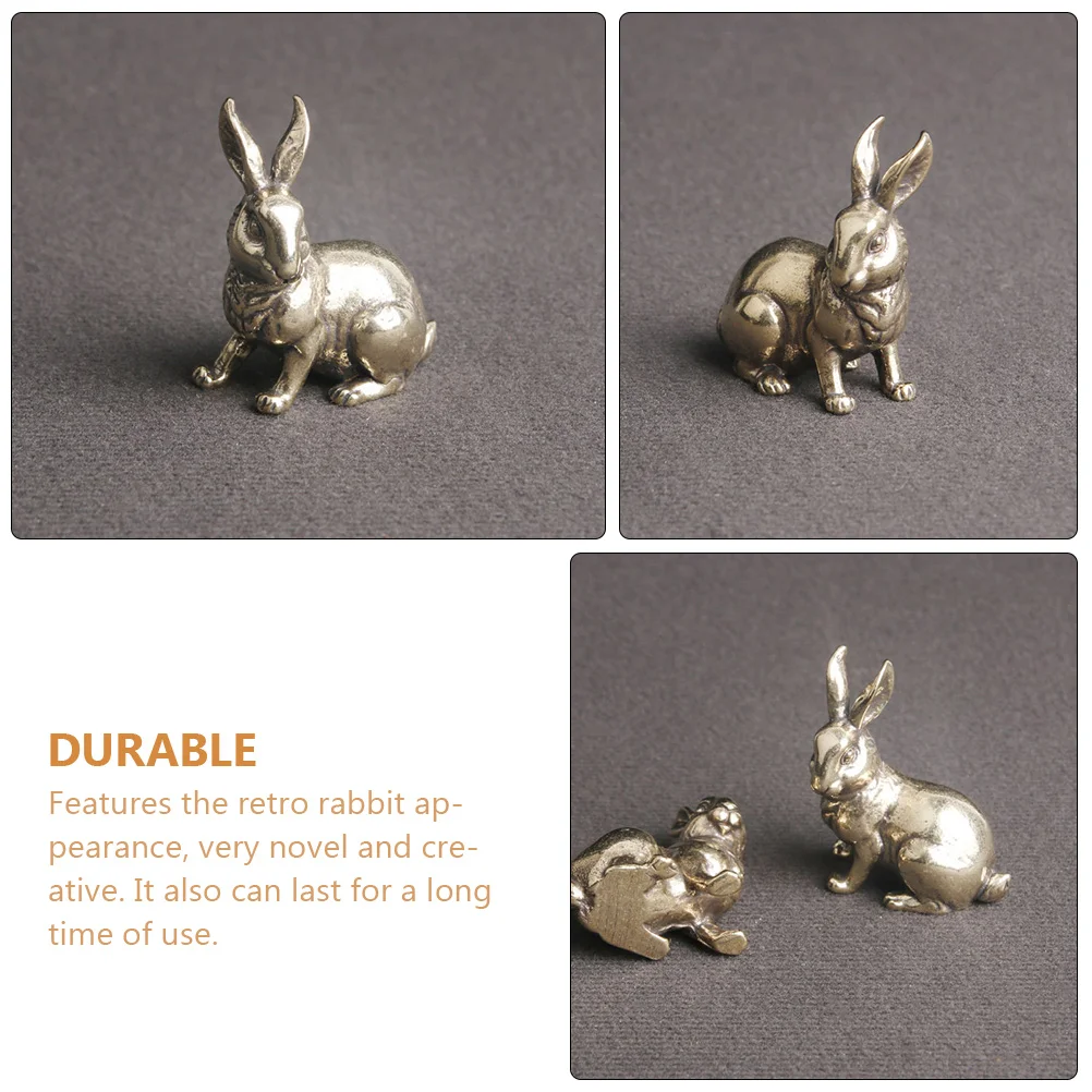 2 Pcs Retro Bunny Adornments Mini Brass Rabbit Statue Decorative Figurines Exquisite Rabbit Model Small Rabbit Decor Home Decor