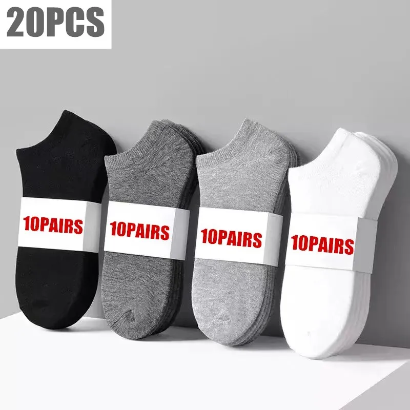 10pairs/Lot Men's Socks Casual Boat Socks Black Business Socks Solid Color Breathable Comfortable High Quality Ankle Socks 37-45