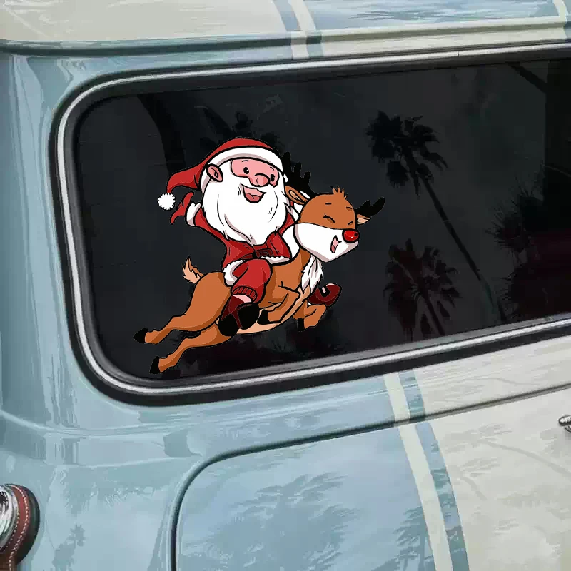 Santa's Reindeer-Themed Car Stickers - Waterproof Rear Windshield & Body Decals Motorcycle Decorative Accessories