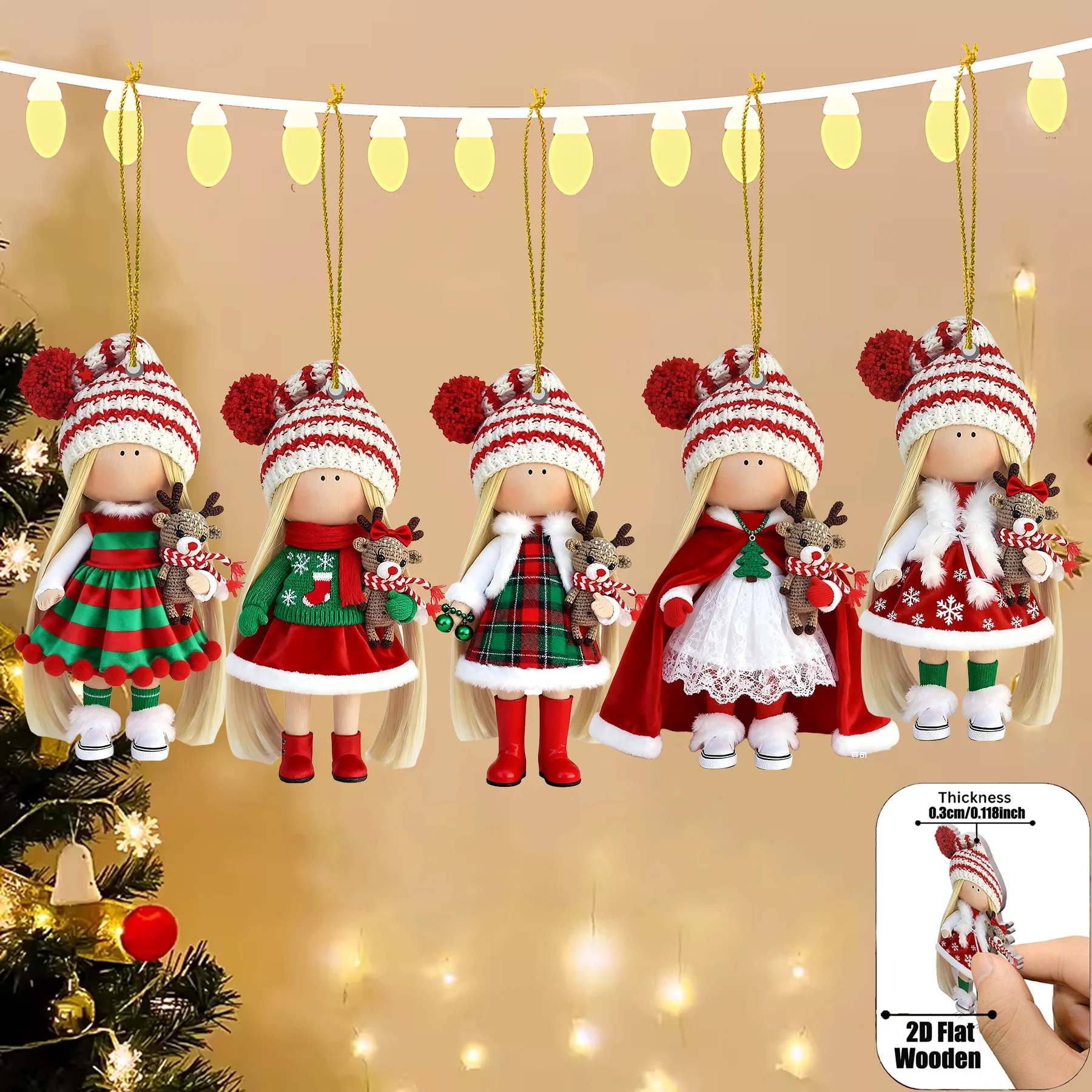 18/12pcs Artificial Wood Christmas Doll Figurines 2D Flat Characters with Traditional Outfits for Decorations Christmas Decor