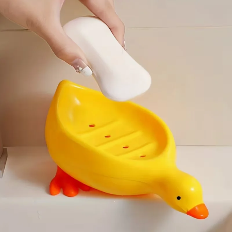 2 Pieces of Yellow and White Duck-Shaped Soap Dishes, Oval Bathroom Drainage Trays with Anti-Water Accumulation Design, Suitable for All 4 Seasons, a Creative and Practical Gift That Doubles as a Soap Holder and Can Also Store Small Items, a Product for 4 People to Use Together, Adding Fun to the Bathroom and Suitable for Use during 11 Holidays