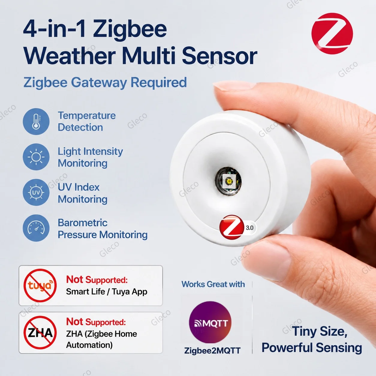 Zigbee Wetterstation Sensor Mini AirGuard TH Druckbarometer Temperatur Helligkeits-UV-Detektor für Home Assistant 2MQTT