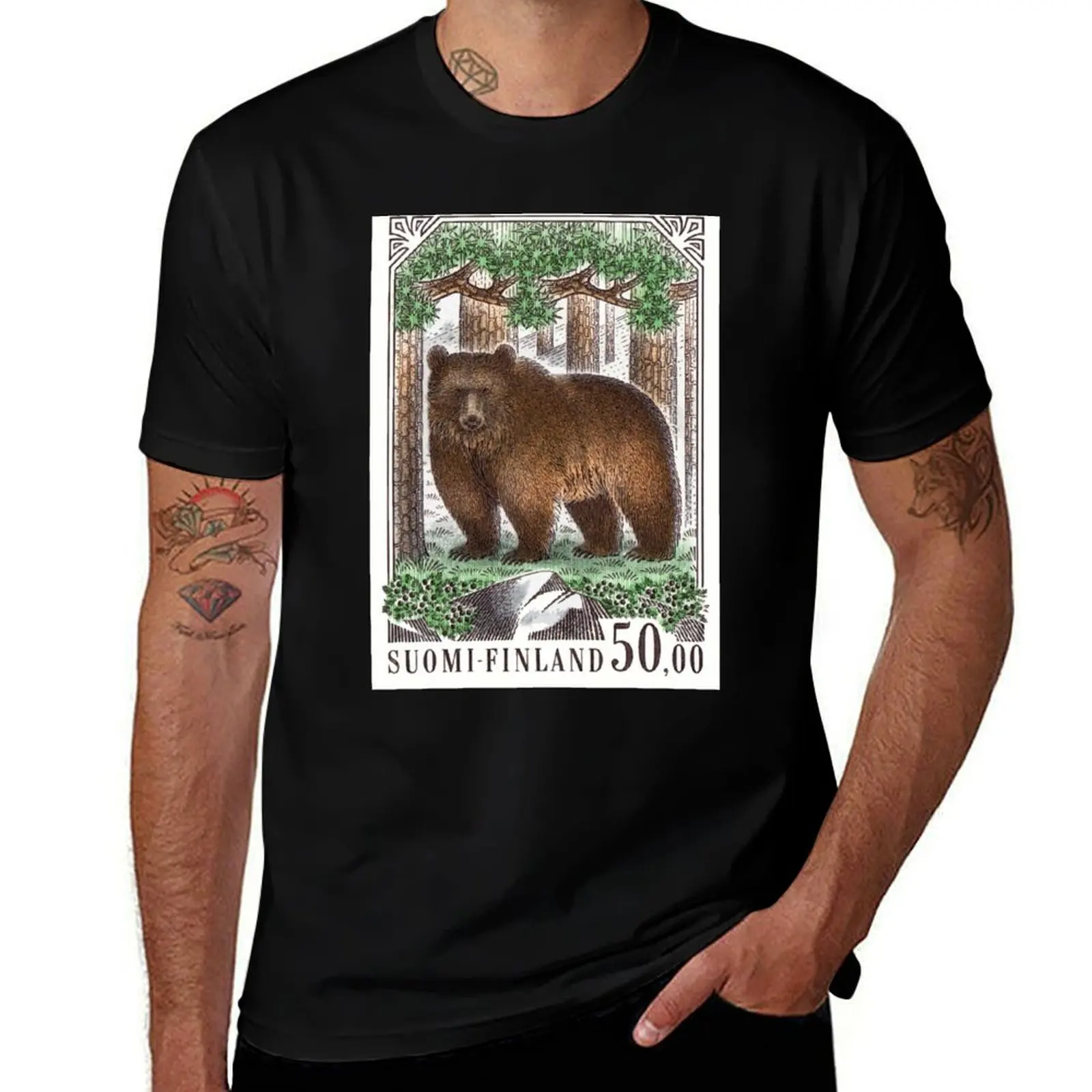 

1989 Finland Brown Bear Postage Stamp T-Shirt plain quick drying anime clothes funny shirt cotton mens t shirts top quality