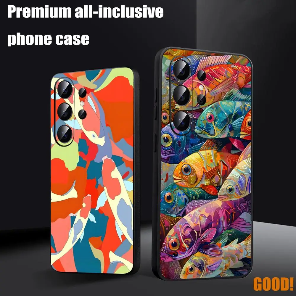 Fish Art Phone Case For Samsung Galaxy S26 S25 S24 S23 S22 S21 S20 Plus Ultra Note20 Soft Black