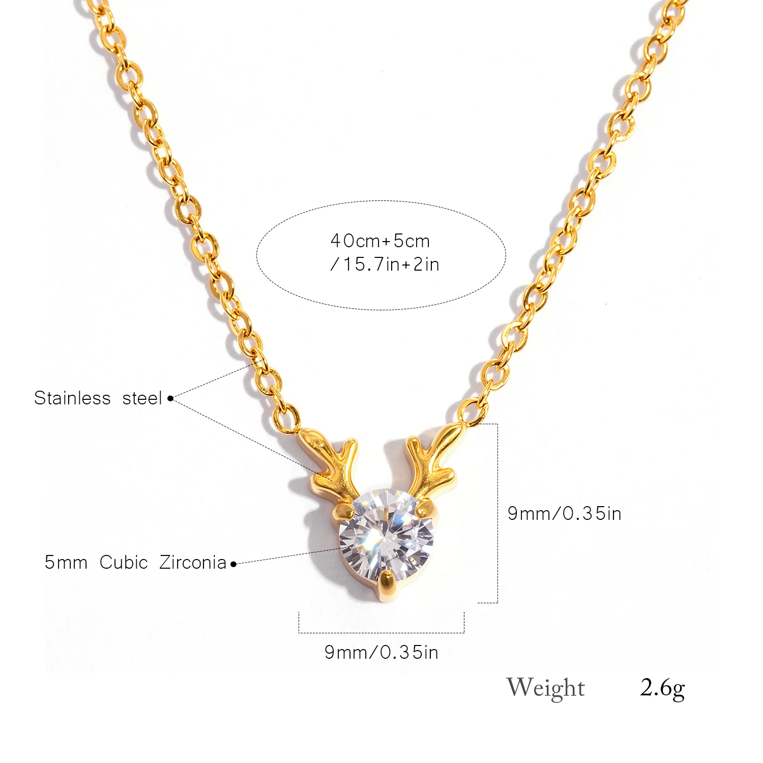 قلادة غزال للنساء، قرن الوعل الصغير مع تشيكوسلوفاكيا، مطلية بالذهب عيار 18 قيراط من الفولاذ المقاوم للصدأ هيبوالرجينيك، هدية مجوهرات لذيذة بسيطة #6