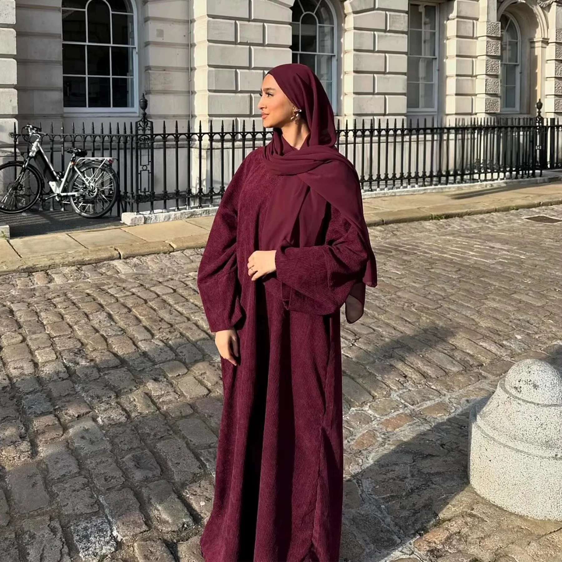 Warm Arabic Corduroy Abaya Dress for Women Ramadan Dubai Women Modest Muslim Coat Winter Islam Clothing New Turkey Solid Robe