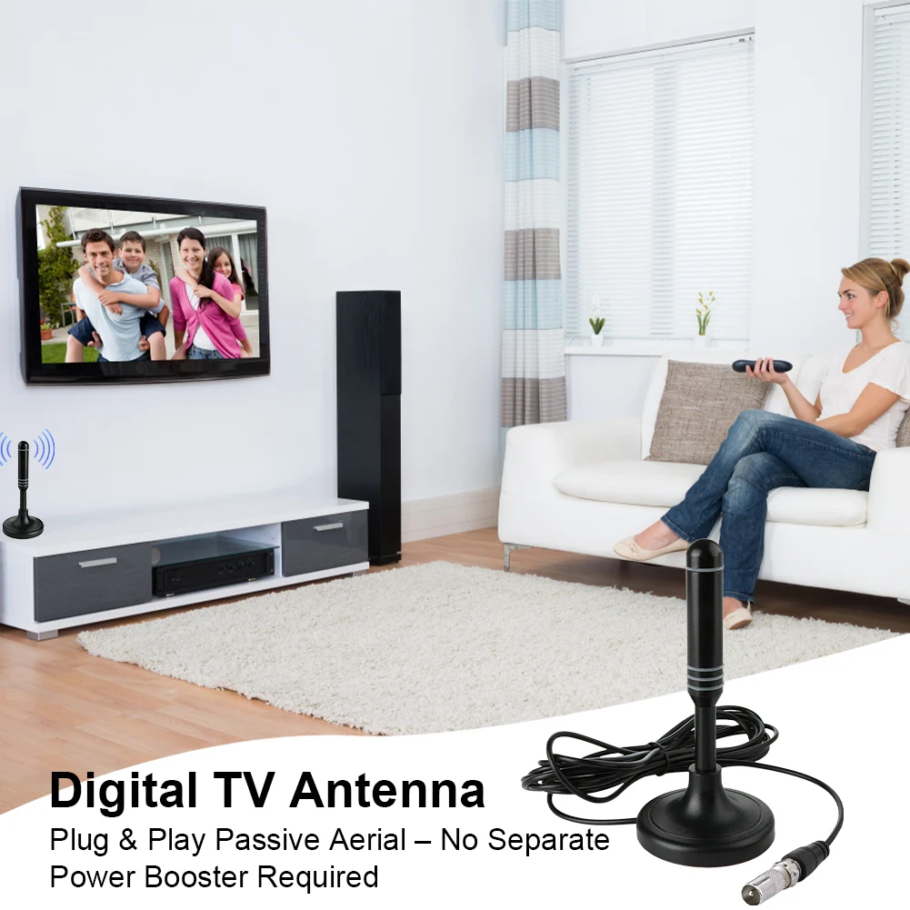 

HDTV Antenna 300cm Coax Cable Digital TV Antenna DVB-T DVB-T2 DAB Indoor Outdoor Digital HD Freeview Aerial Plug and Play