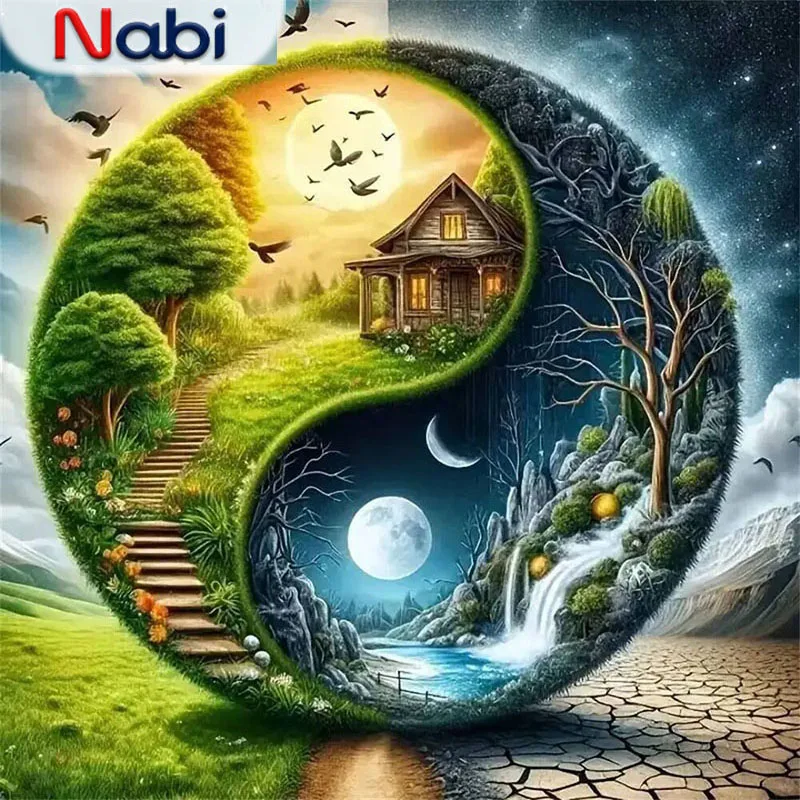 

Nabi полная квадратная круглая алмазная мозаика Тай Чи пейзажная картина акриловая DIY дом дерево живопись Солнце Луна домашний декор