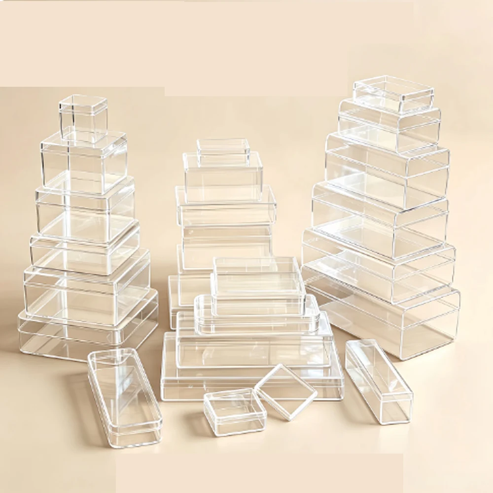 1-6Pcs Transparent Rectangular Plastic Box With Lid Small Storage Organizer Display Case Specimen Collection Packaging Containe