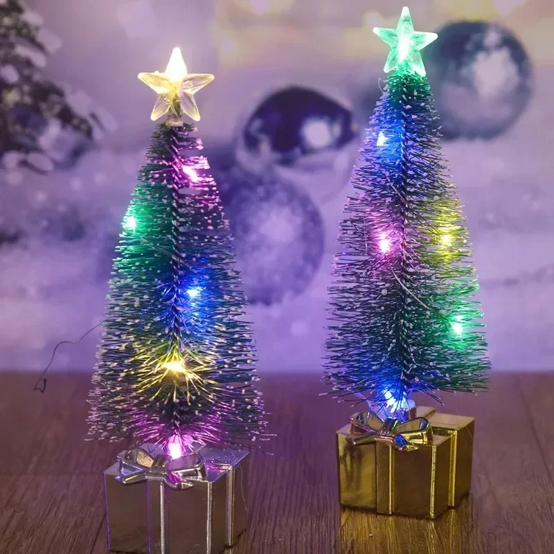 Mini LED Christmas Tree Candle Lamp Colorful Luminous Xmas Tree Night Lights DIY Desktop Ornaments for New Year Party Home Decor