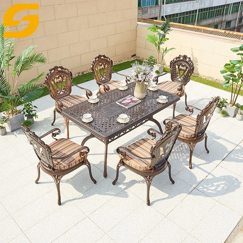 

Luxury Furniture Cast Aluminum Chat Cluster Patio Dining Table Garden Set Backyard Campfire Party Table Barbecue Table
