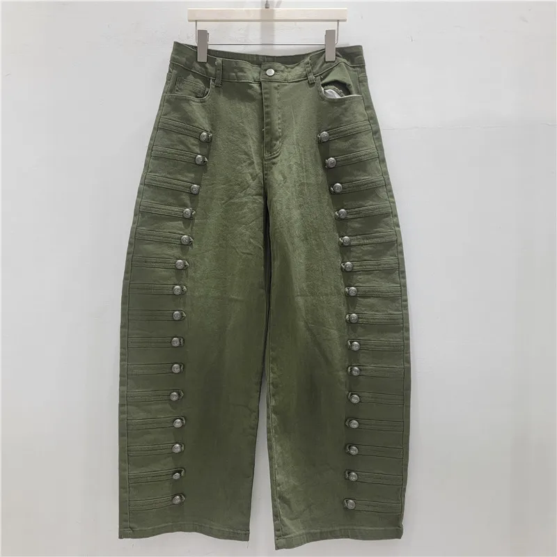 Women Jeans Vintage Buttons Wide Leg Pants Streetwear Solid Pockets Loose Trousers Y2k Washed Pant Denim Casual Summer 2026