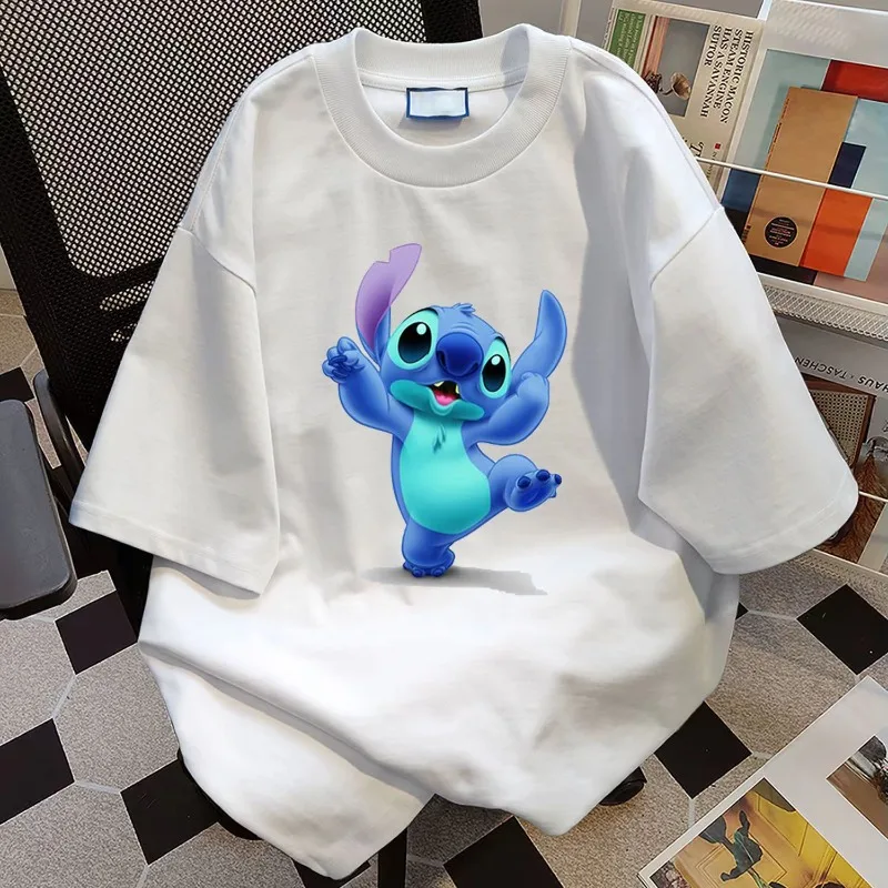 

Летняя футболка Disney Kawaii Lilo Stitch, женские топы, футболки с графическим принтом в виде сердечек, милая женская футболка с аниме Disney