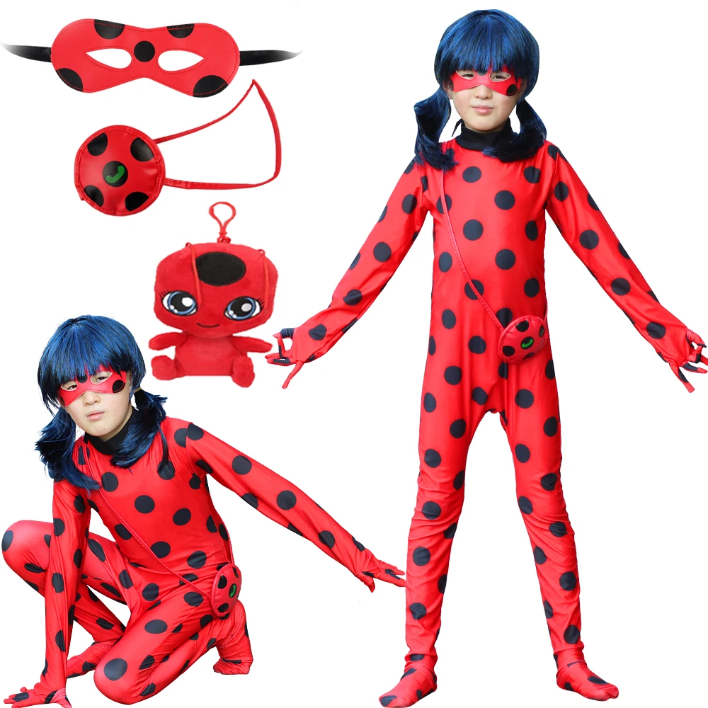 Carnival Kids Anime Ladybird Costume with Mask Red Girls Women Christmas Party Stage Performance Clothing