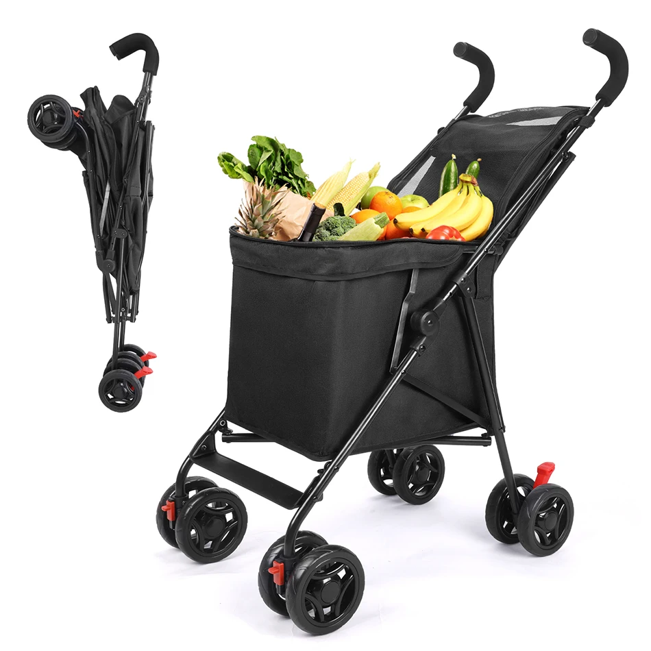 Shopping Cart Folding Portable  Durable Lightweight Market Purchase Bag Trolley with 4 Wheels,Pet Stroller,For Picnic